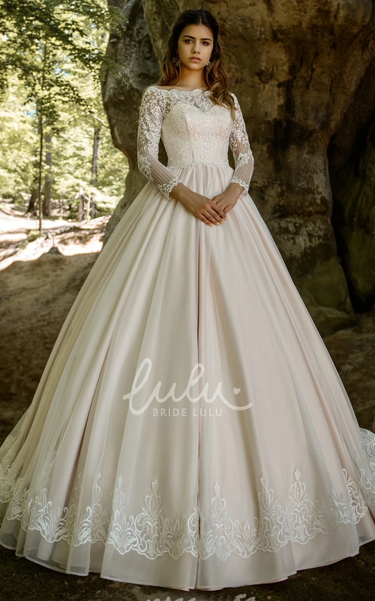 Organza Ball Gown Wedding Dress with Off-the-Shoulder Neckline and Appliques Unique Bridal Gown