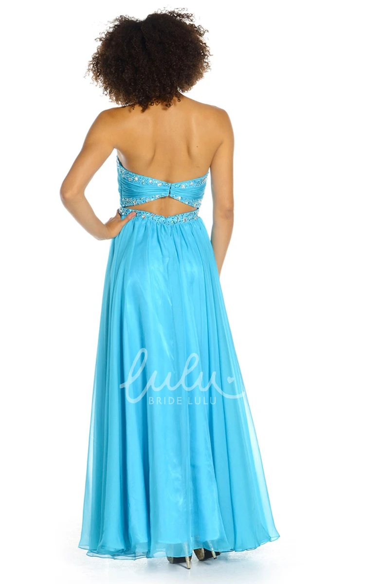 Ruched Sleeveless A-Line Prom Dress with Beading and Pleats Flowy Long Dress