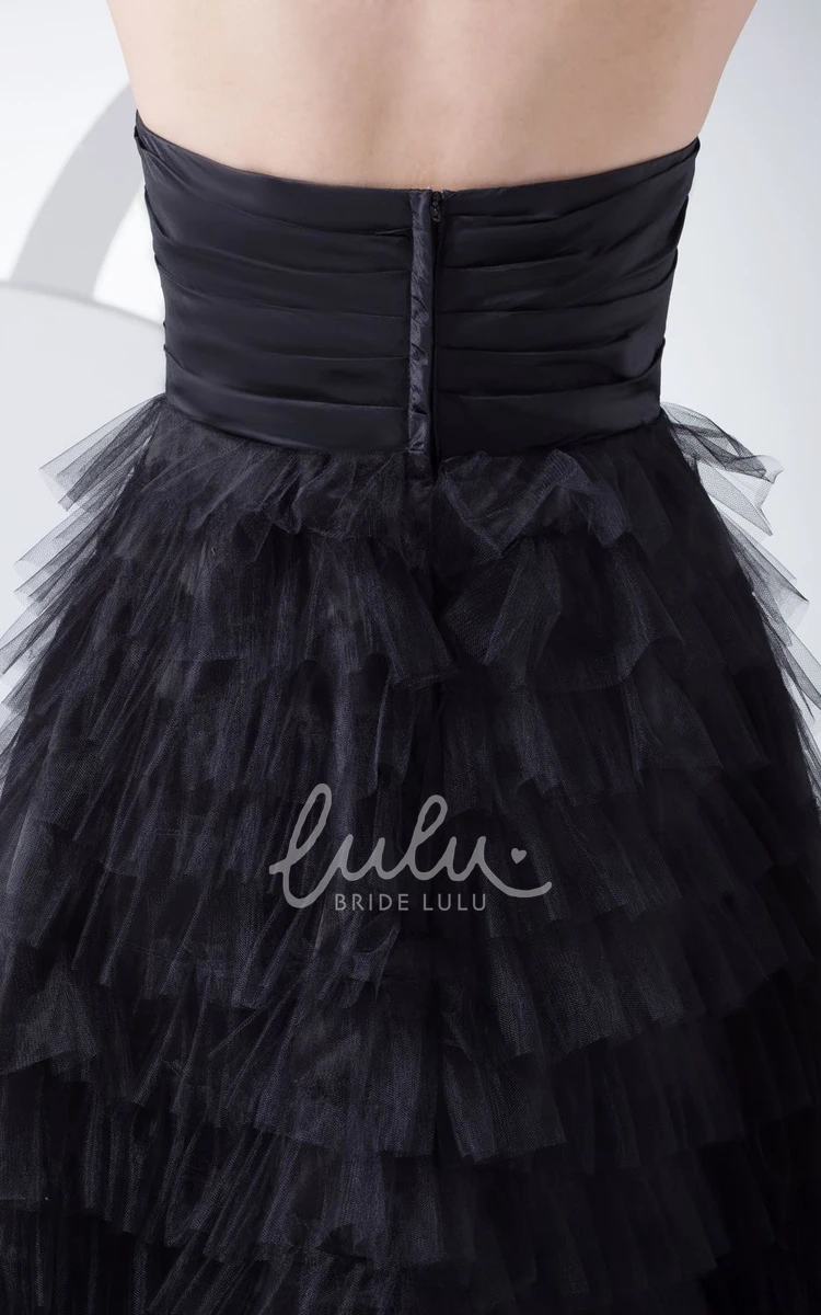 Tulle Tea-Length Formal Dress Sweetheart A-Line with Ruching and Tiers