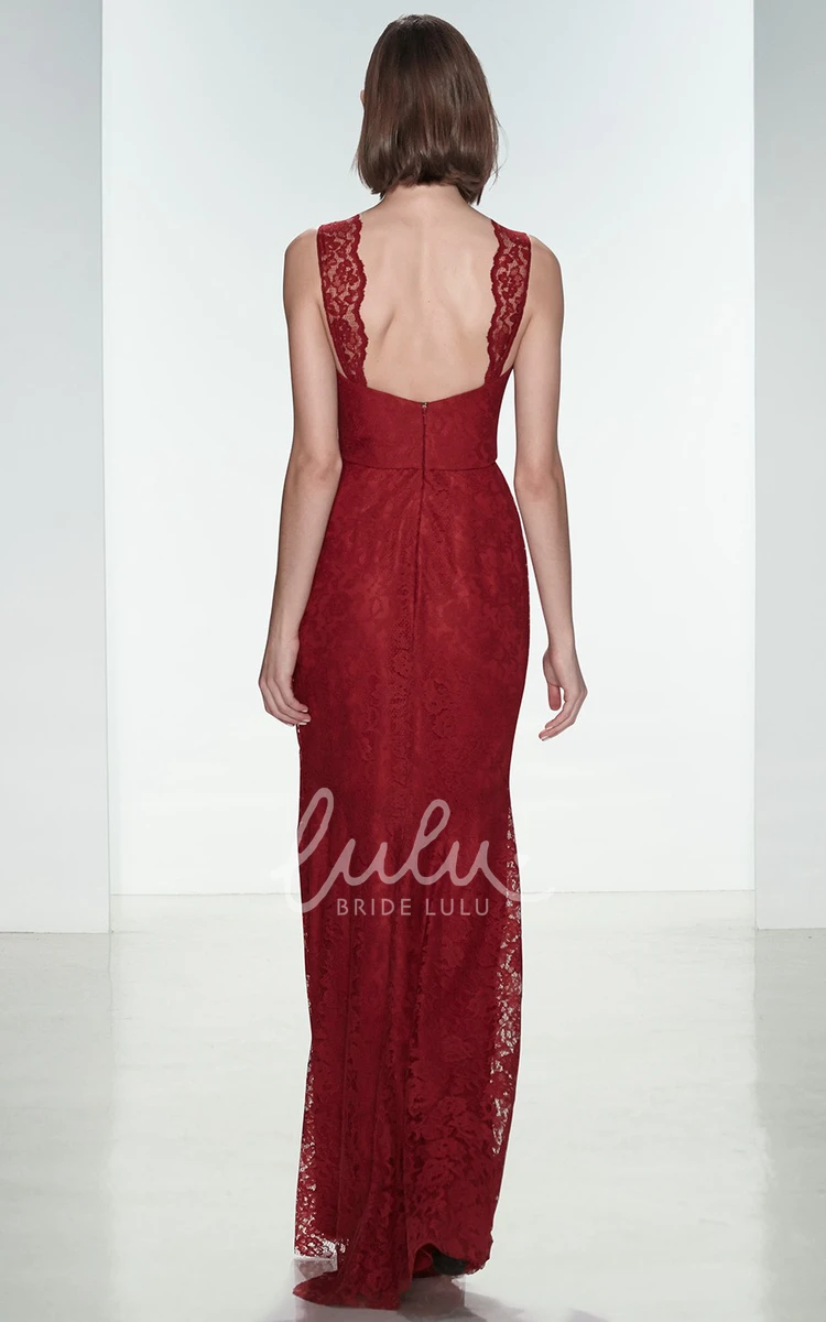 Sheath Appliqued Lace Bridesmaid Dress with Strapped Sleeveless Design in Floor-Length