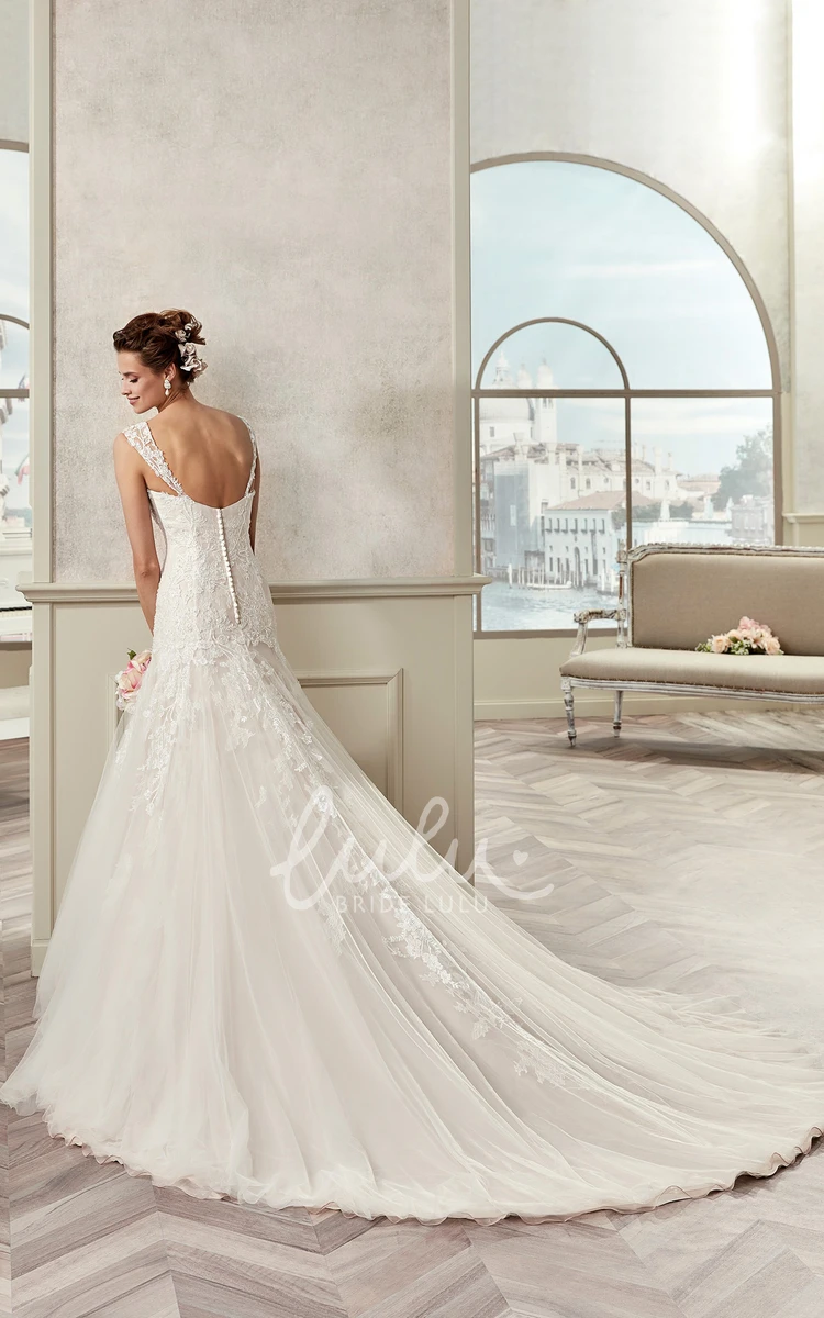 Lace Sweetheart Cap Sleeve Bridal Gown with Applique Straps and Open Back