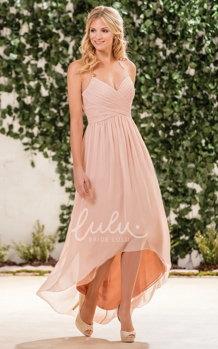 High-Low A-Line Halter Ruched Bridesmaid Dress