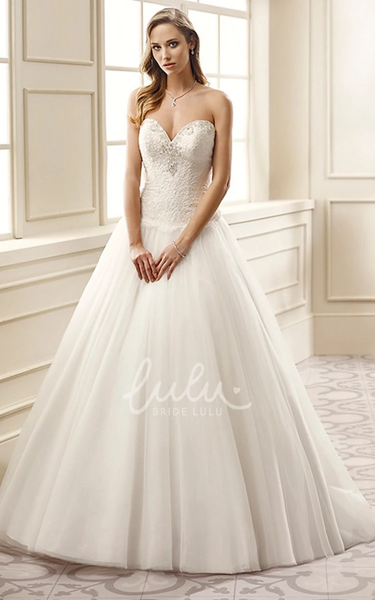 Beaded Tulle A-Line Wedding Dress with Court Train Sweetheart Neckline