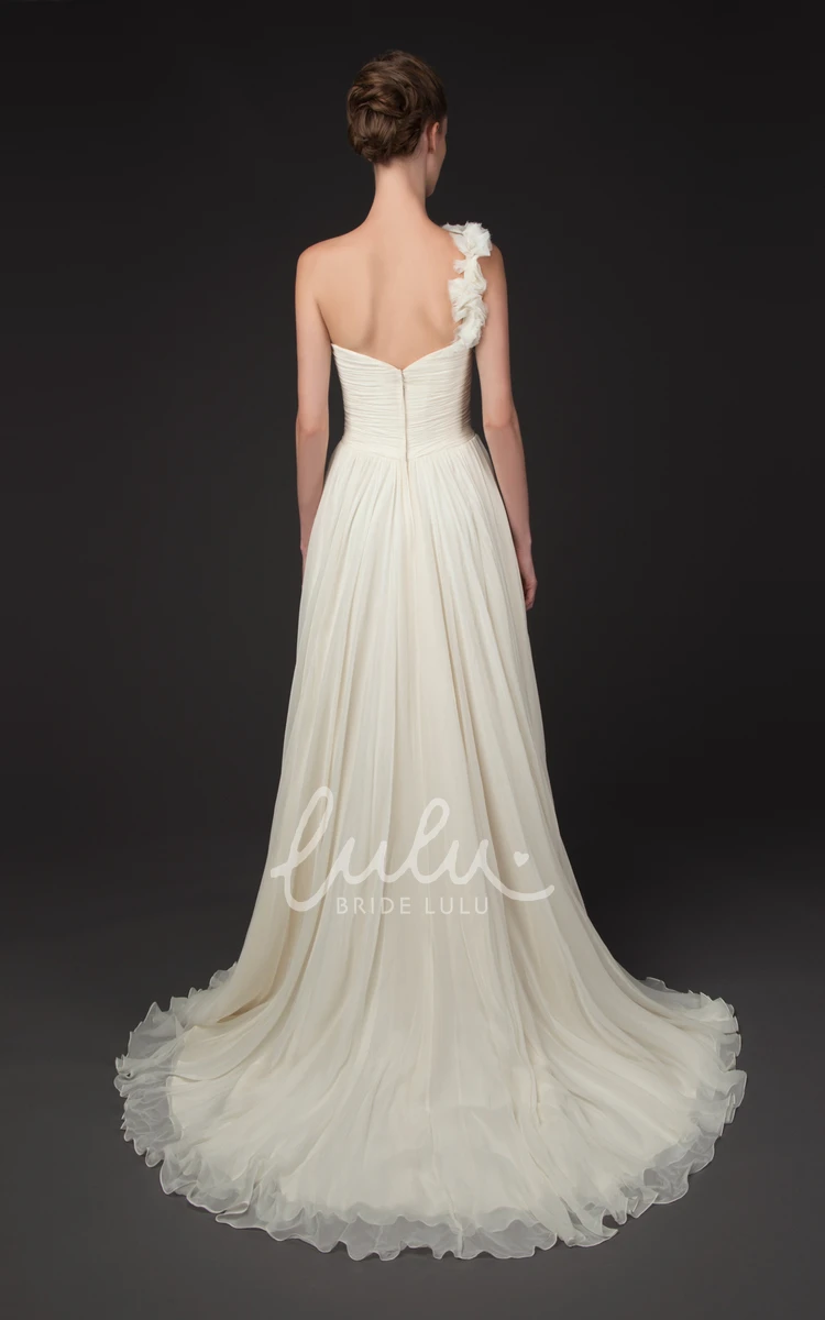 One-Shoulder Chiffon Wedding Dress A-Line Criss-Cross Sleeveless Bridal Gown