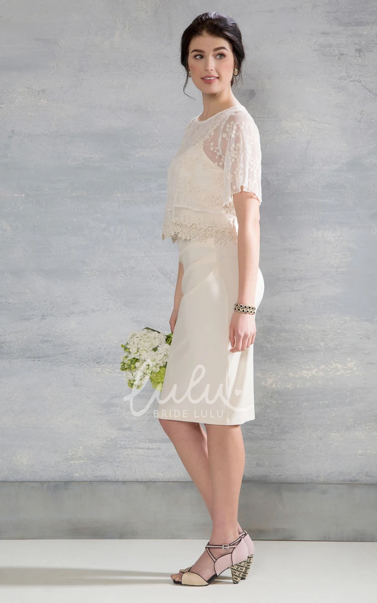 Jersey Wedding Dress with Poet Sleeves and Cape Knee-Length Appliqued