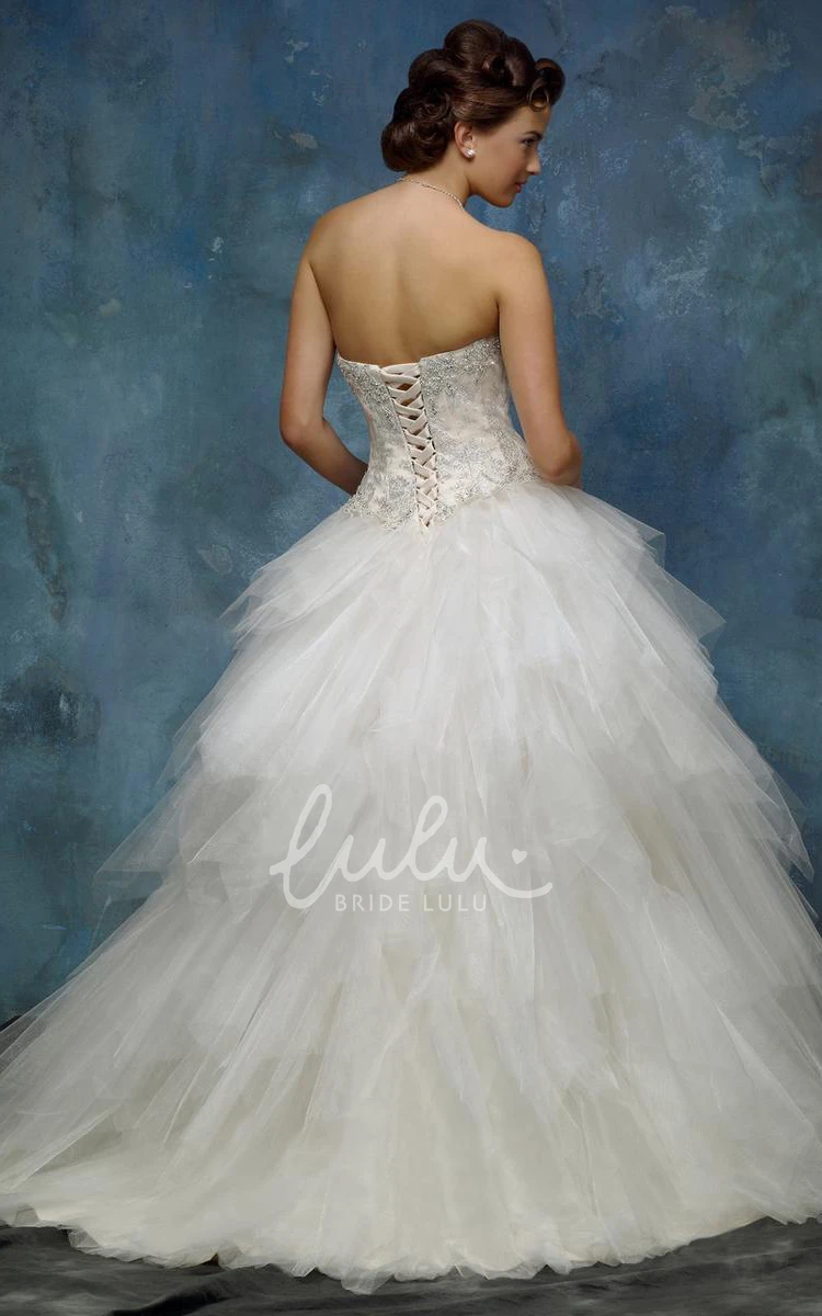 A-Line Ball Gown Wedding Dress with Cascading Ruffles Sweetheart Floor-Length Tulle Sleeveless