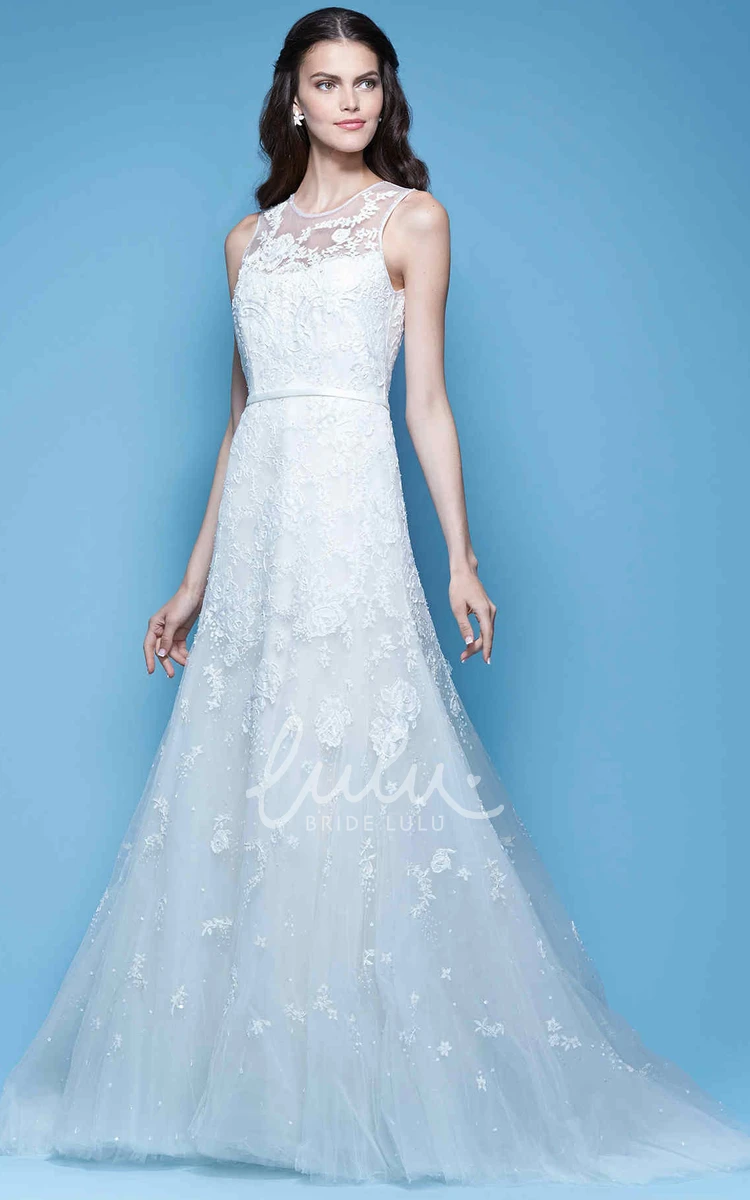 Sleeveless A-Line Tulle Wedding Dress with Appliques Elegant Bridal Gown