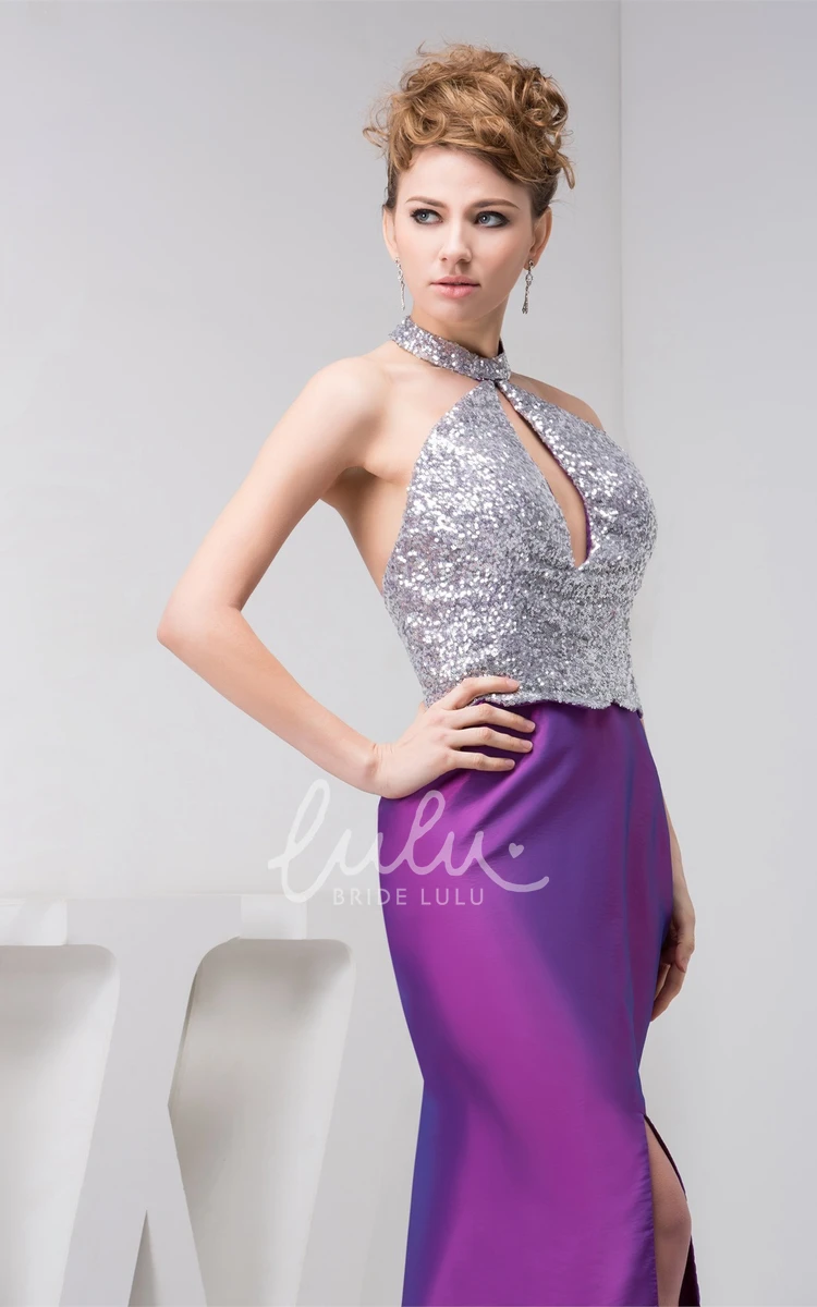 Halter Sleeveless Satin Mermaid Prom Dress with Sequins Elegant Dress