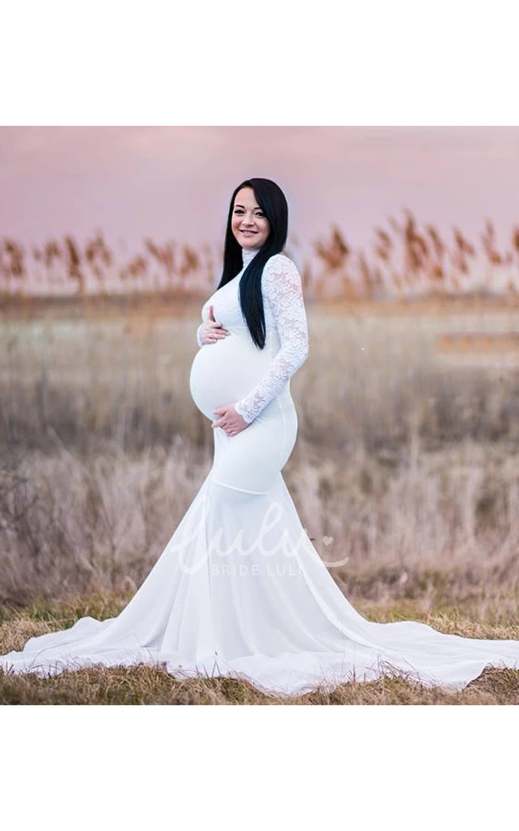 Trumpet Empire Maternity Wedding Dress with Sweep Train and Long Sleeves