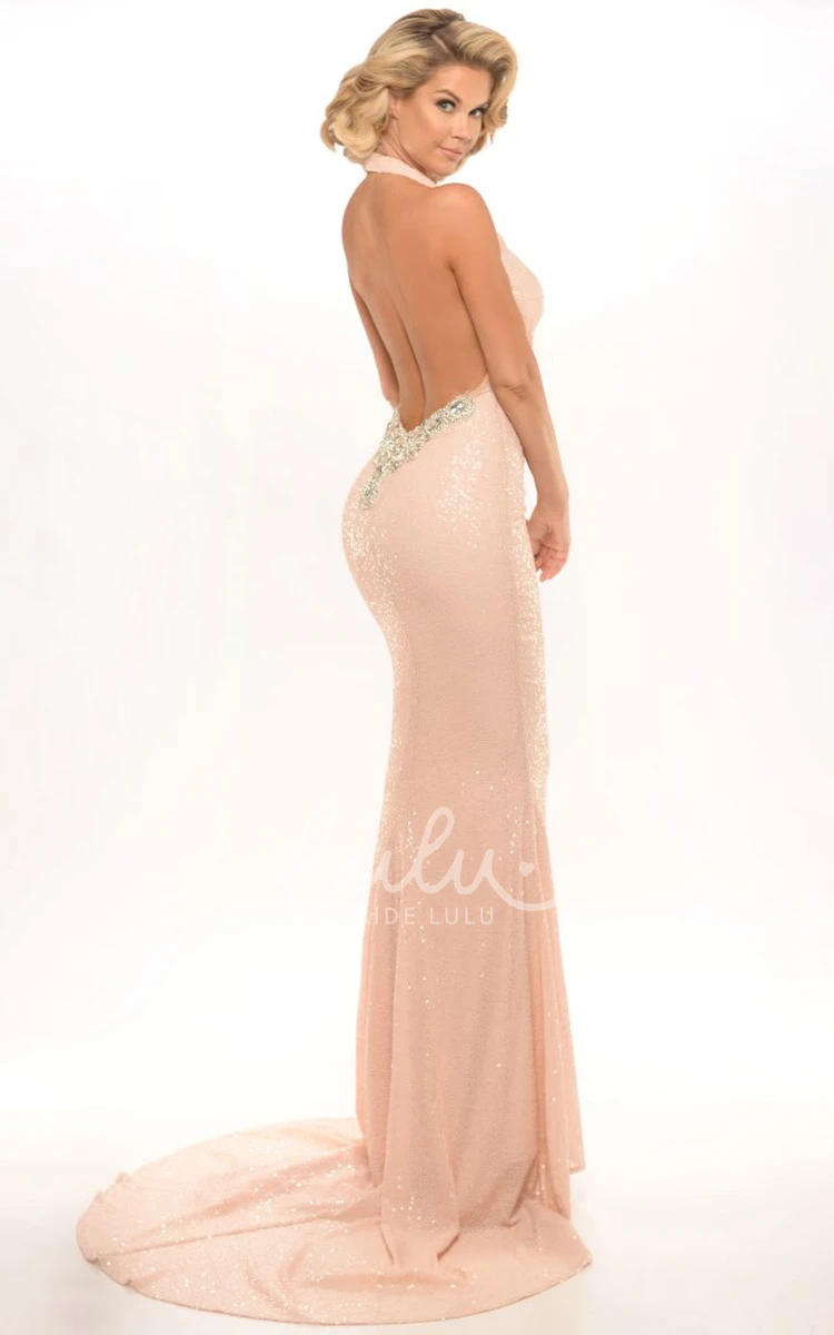 Sequined Sleeveless Sheath Prom Dress with Cowl-Neck and Floor-Length
