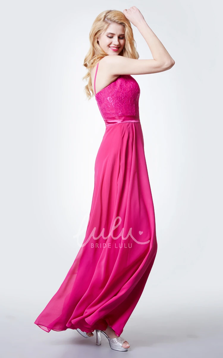 Chiffon Lace Jewel Neck Bridesmaid Dress with Long Sleeves