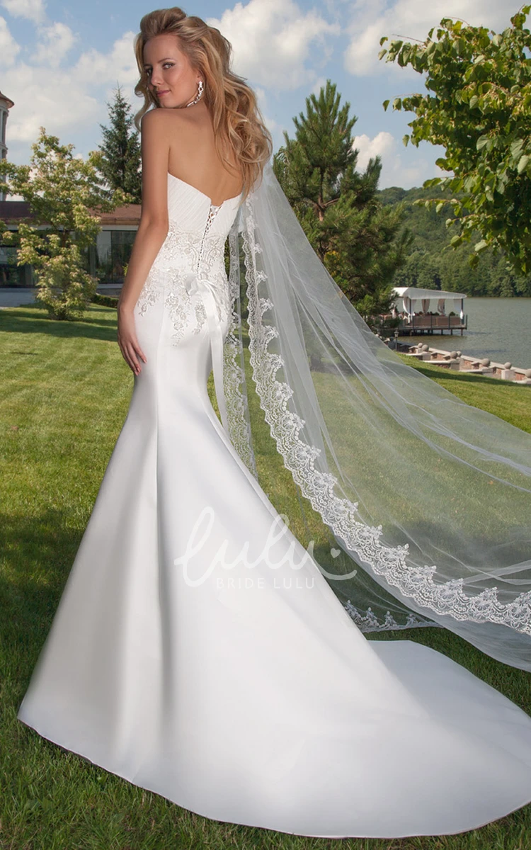Sweetheart Mermaid Satin Wedding Dress with Ruching and Lace-Up Modern Bridal Gown