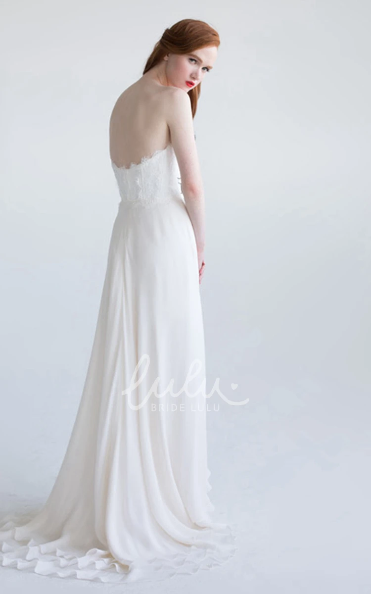 High-Low Chiffon Wedding Dress with Lace and Broach A-Line Sleeveless