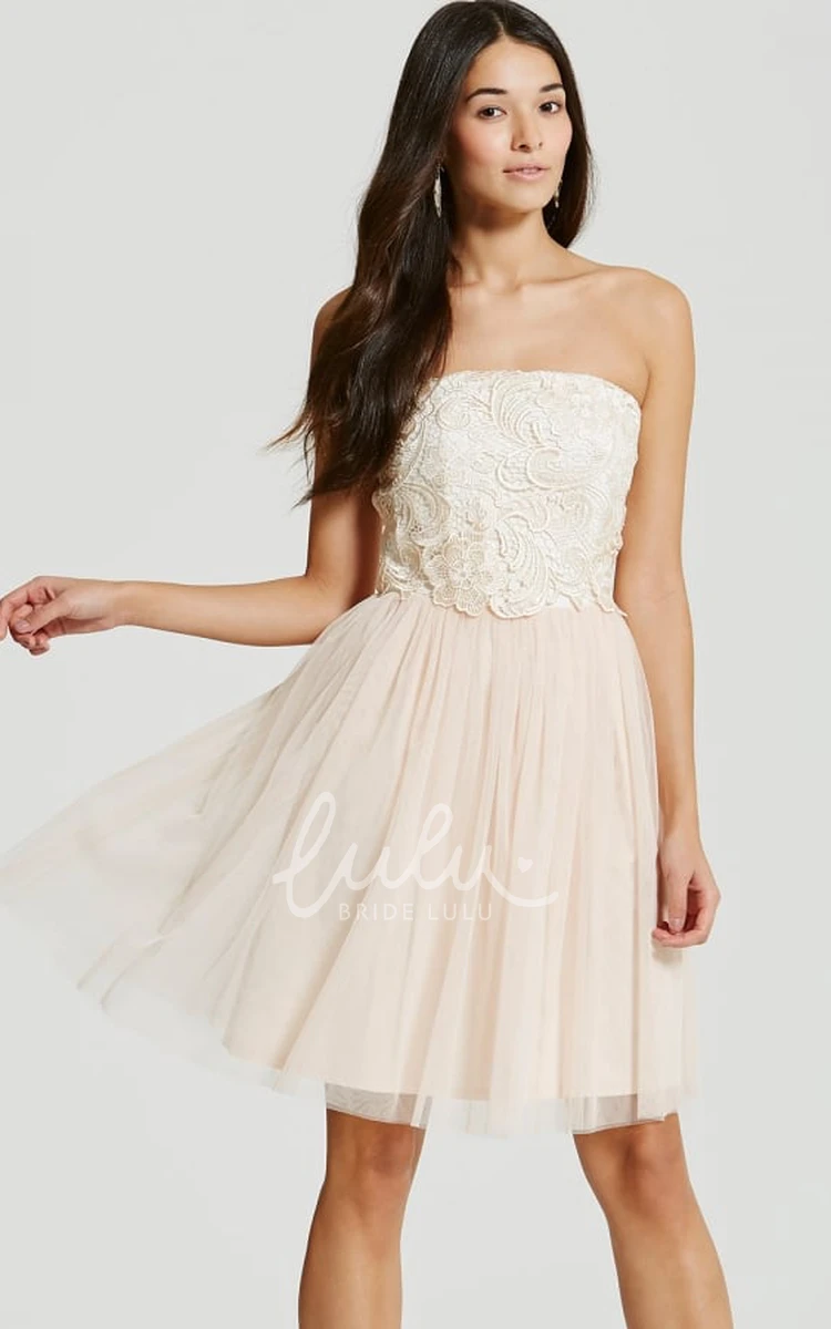 Strapless Appliqued Tulle Bridesmaid Dress Short & Elegant