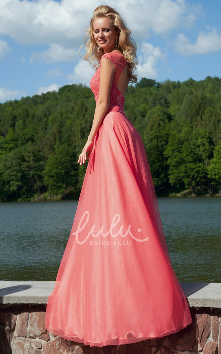 Scoop-Neck Floor-Length Prom Dress Appliqued & Elegant
