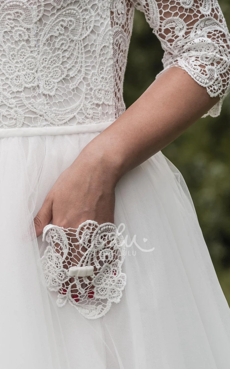 Tulle Tea Length Vintage Wedding Dress with Lace