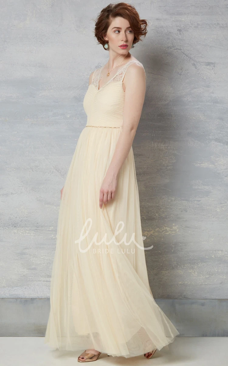 Ruched Chiffon Wedding Dress with Lace and Pleats Floor-Length Bridal Dress