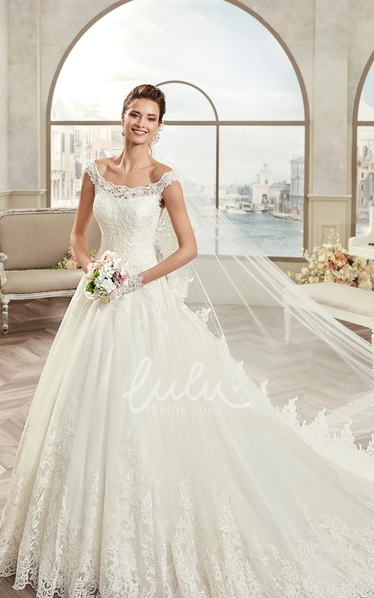 A-Line Bridal Gown with Cap Sleeves and Illusive Lace Panel