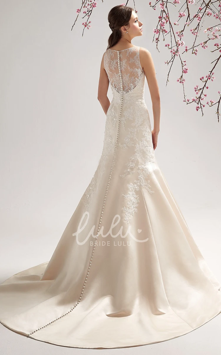 Trumpet Gown with Sleeveless Bateau-Neck Illusion Neck and Appliques