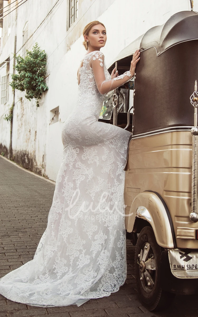 Lace Long Sleeve A-Line Bateau Wedding Dress Modern & Elegant