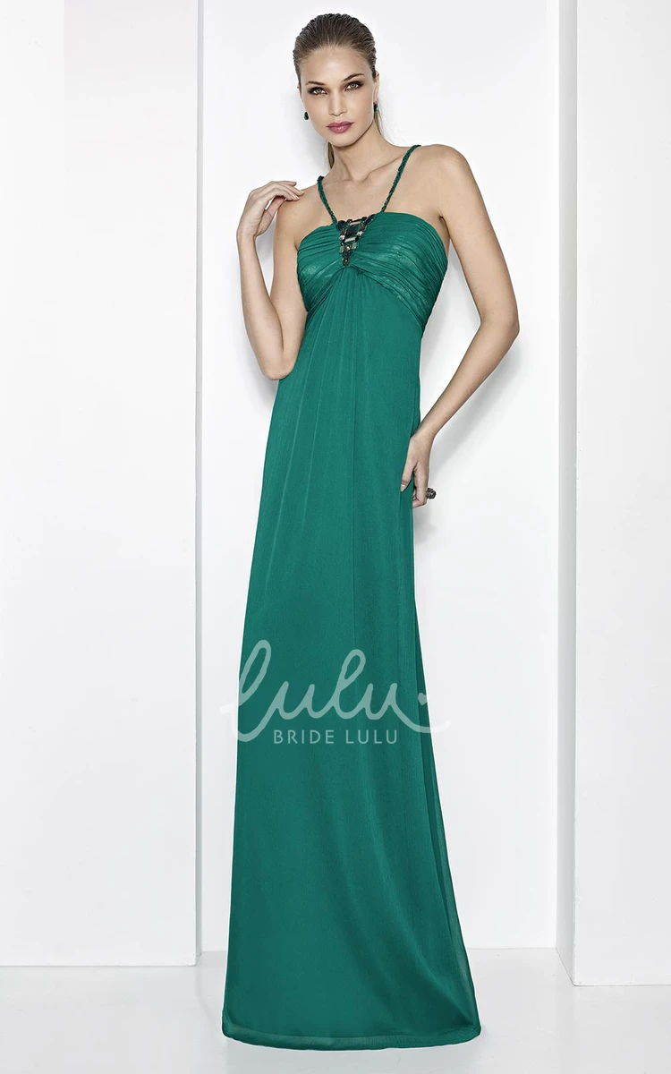 Spaghetti Strap Sheath Chiffon Prom Dress with Ruching and Beading