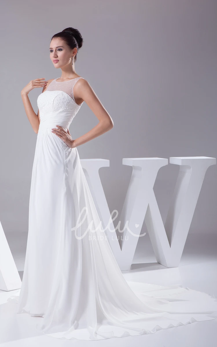 Beaded Chiffon Wedding Dress with Illusion Neckline Elegant and Modern