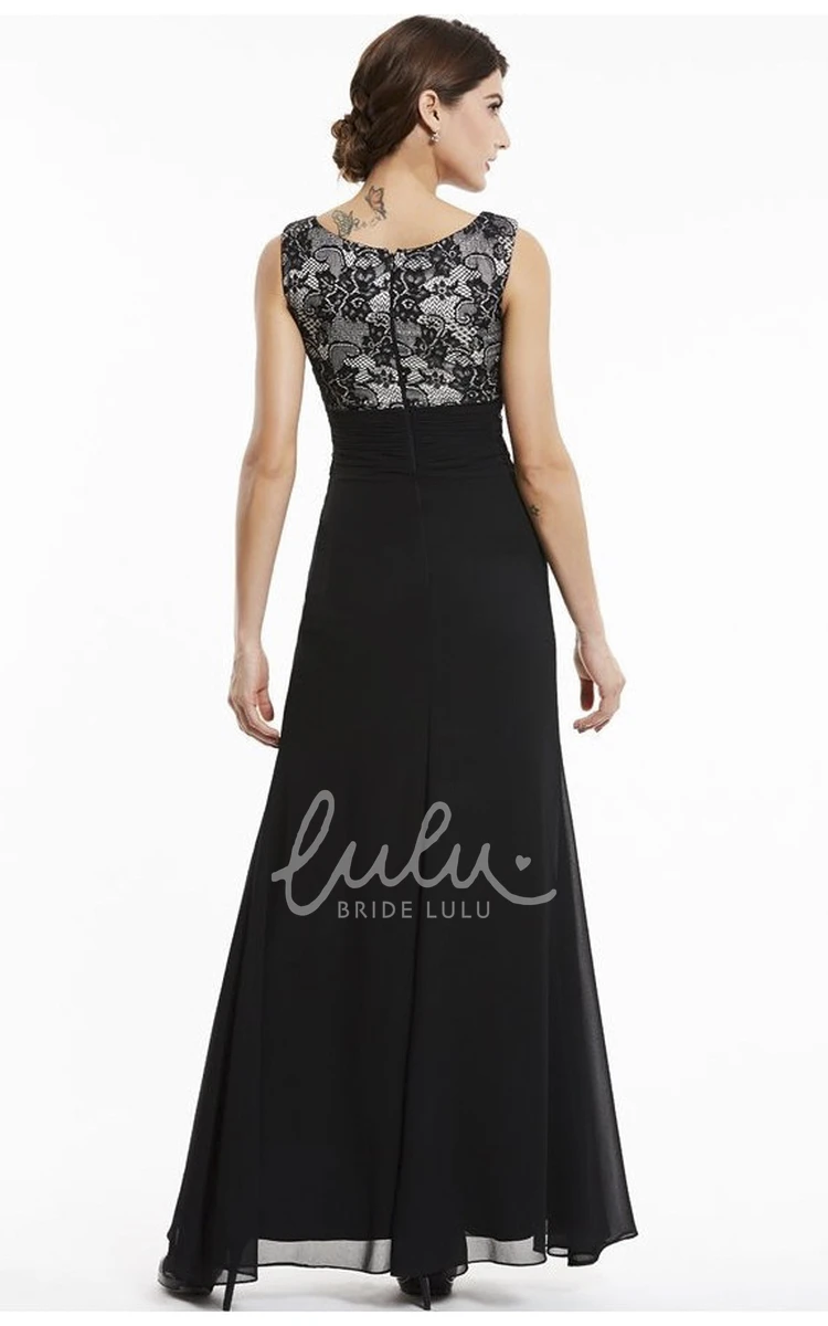 Elegant A-line Chiffon Gown with Lace Applique Top Sleeveless Bateau Neckline