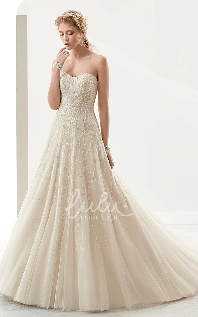 Lace A-Line Wedding Dress with Sequins and Brush Train Strapless Bridal 2024