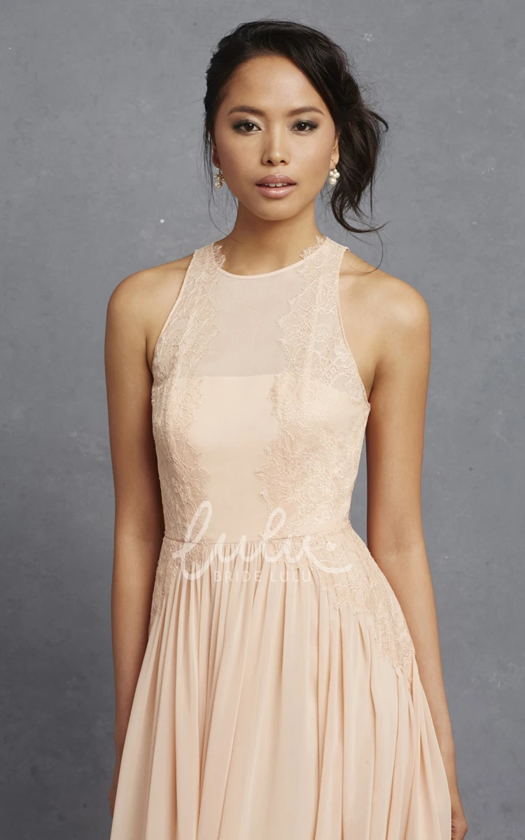 Lace Applique Chiffon Bridesmaid Dress Sleeveless & Long