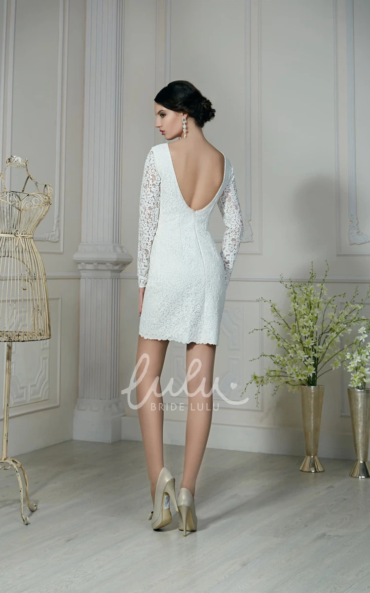 Lace Illusion Sleeve Sheath Wedding Dress with Low V-Back