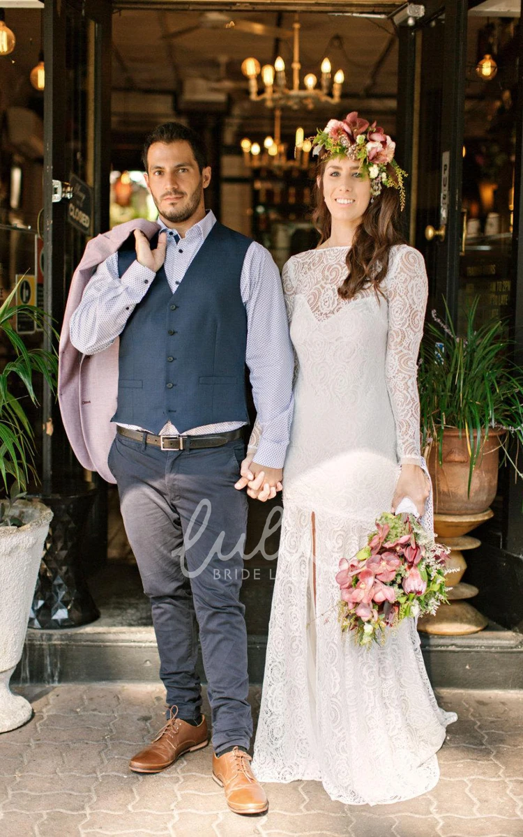 Mermaid Lace Wedding Dress with High Neck and Front Split