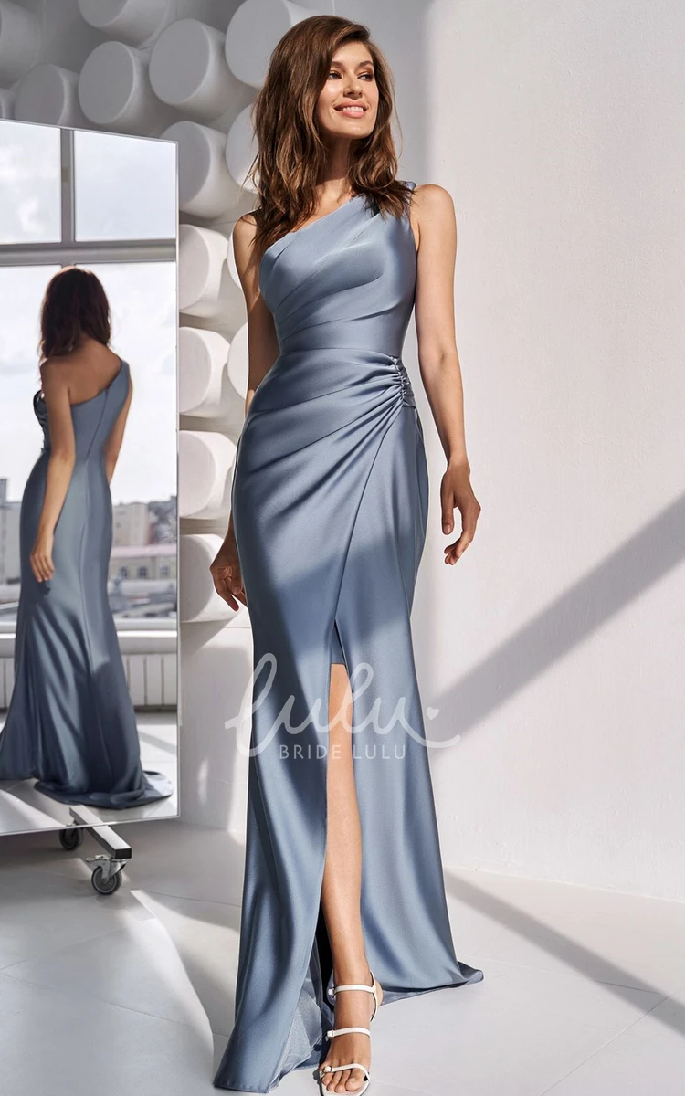 One-Shoulder Satin Sheath Evening Dress with Ruching in Elegant Style