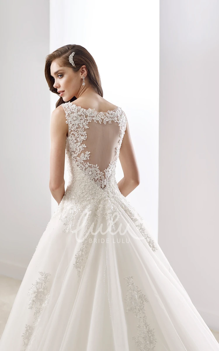 Appliques Straps Illusive Back Sweetheart A-line Lace Bridal Dress