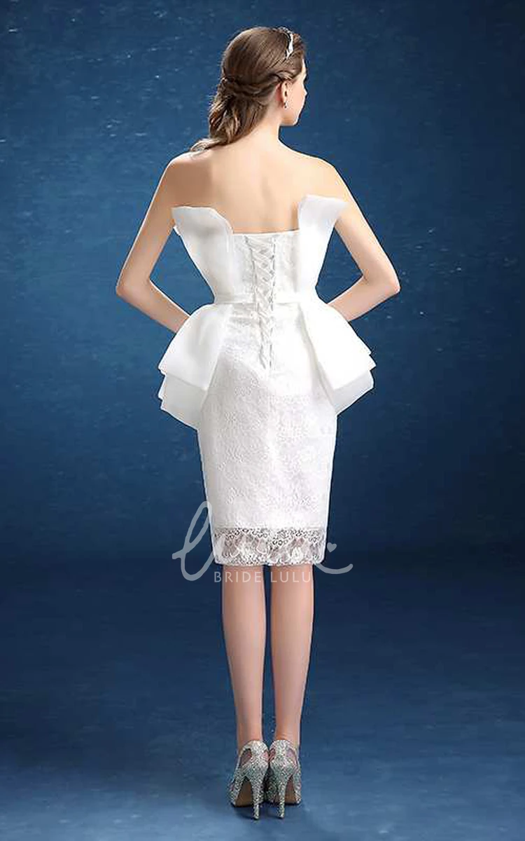 Lace Strapless Ruched Short Formal Dress with Lace-Up Elegant Bridal Gown