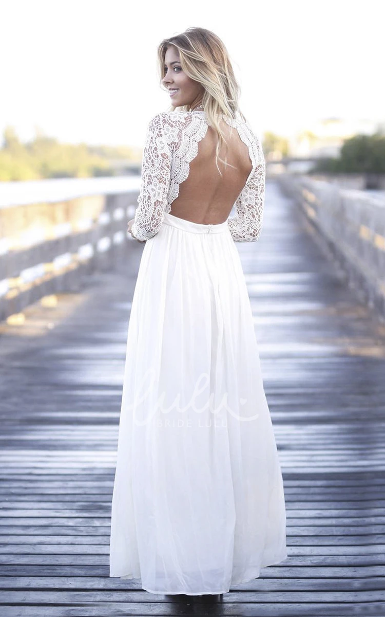 Bohemian Lace A-line Beach Wedding Dress with Long Sleeves