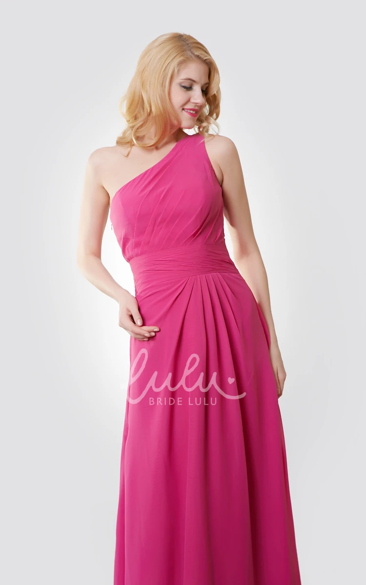 Ruched One-Shoulder Chiffon Dress Classy Prom Dress