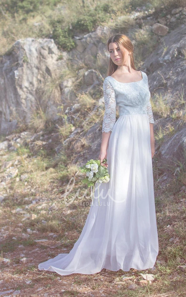 Lace & Button Back Chiffon Wedding Dress with Illusion Sleeves