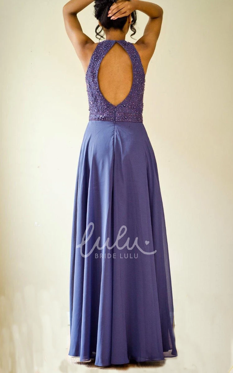 Flowy Chiffon Halter Bridesmaid Dress with Beading