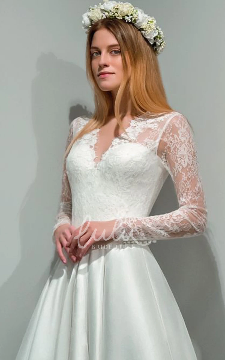 Long Sleeve Satin A-Line Wedding Dress with Appliques Modern Bridal Gown