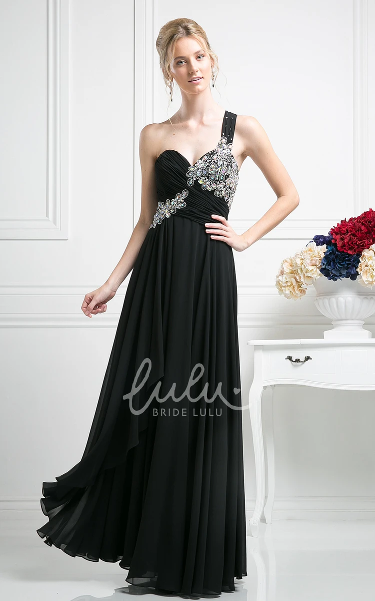 Chiffon A-Line One-Shoulder Dress with Beading and Draping Bridesmaid Dress