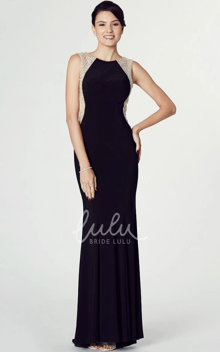 Keyhole Jersey Prom Dress Sleeveless Scoop Neck with Beading