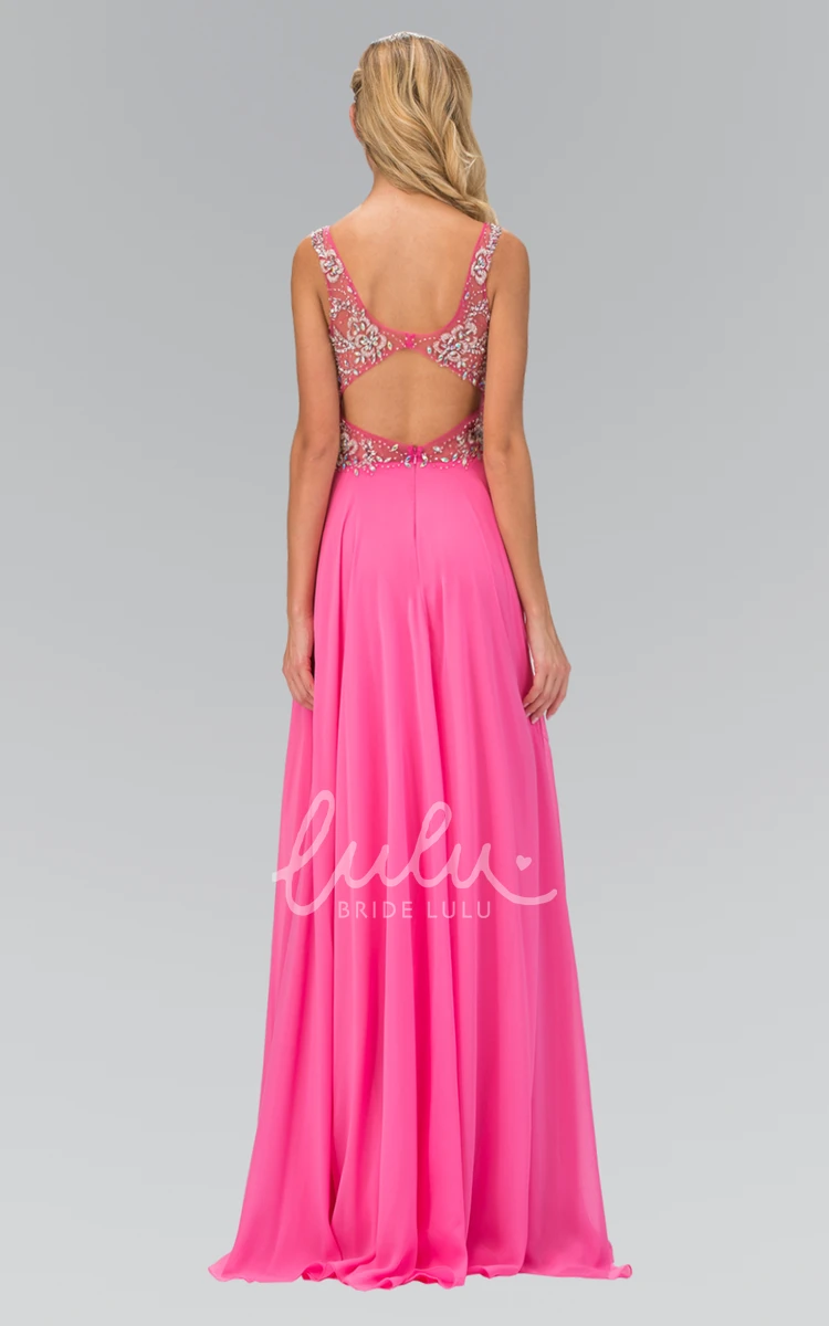 Chiffon A-Line Split Front Beaded Straps Prom Dress