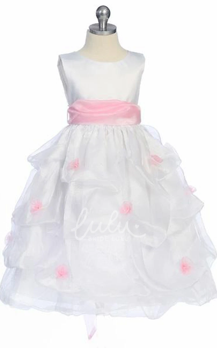 Ruched Organza and Satin Tea-Length Flower Girl Dress Classy Dress for Girls