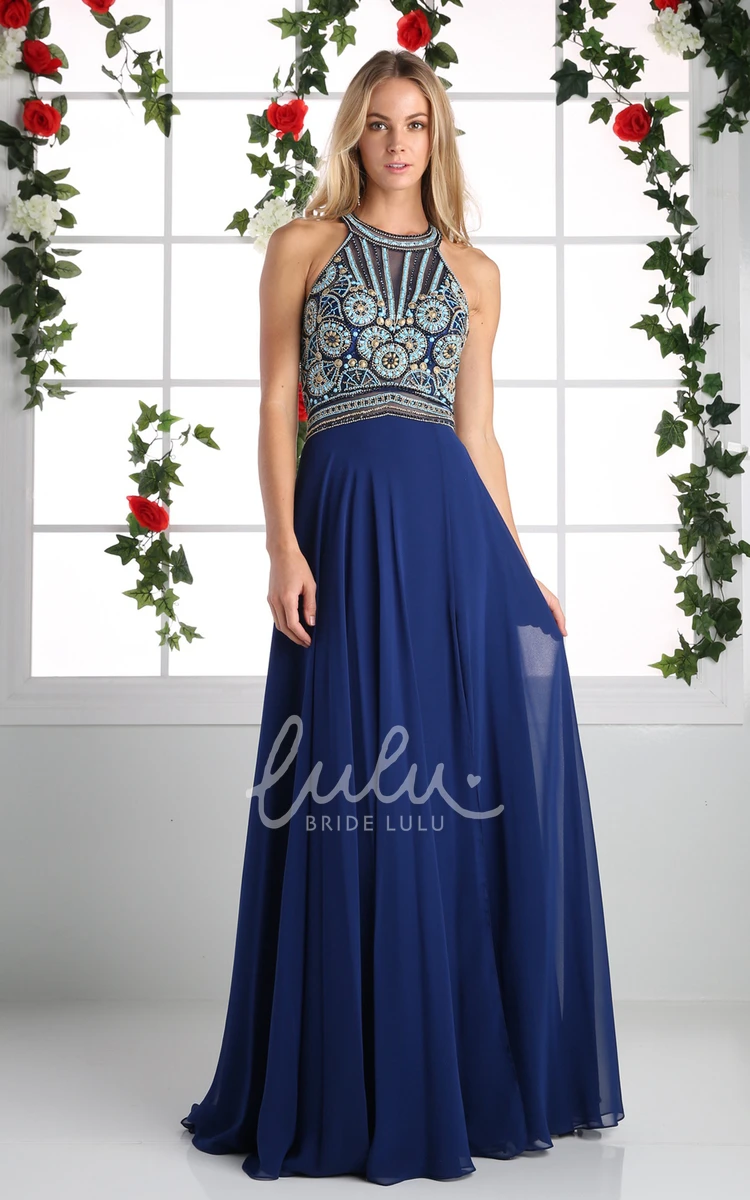 Chiffon A-Line Bridesmaid Dress with Beading Pleats and Scoop-Neck