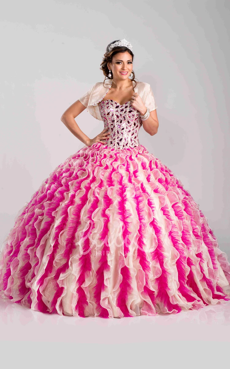 Organza and Tulle Ball Gown with Rhinestones and Ruffles Elegant Formal Dress