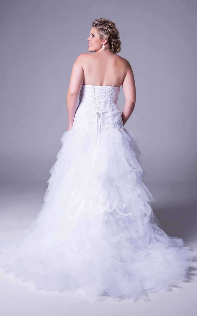 Plus Size A-Line Tulle Wedding Dress with Sweetheart Neckline Ruffles and Beading