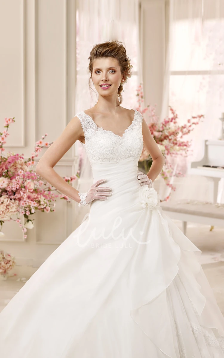 A-line Wedding Dress with Pleated Waist and Key-hole Back Sweetheart Ruching Style