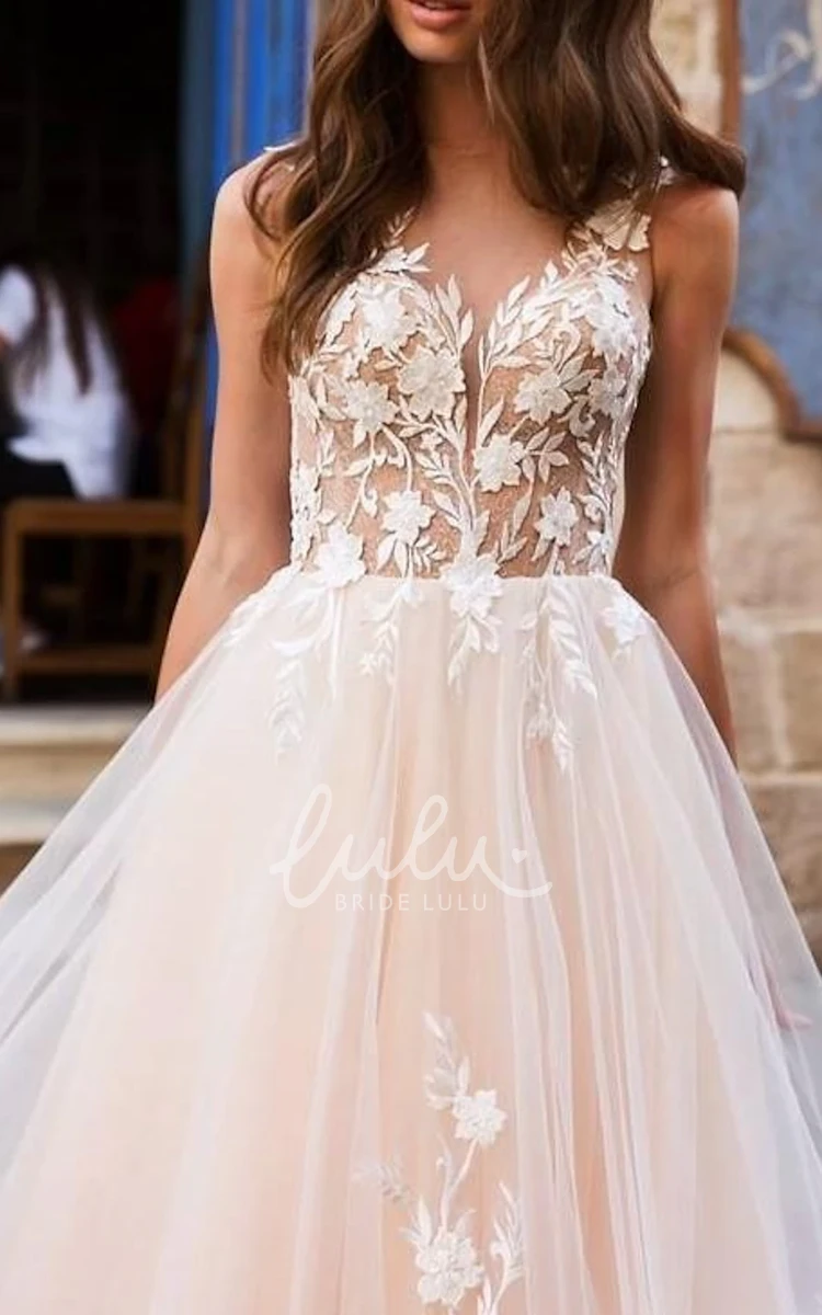 Casual Organza Beach Wedding Dress with Appliques A-Line Open Back