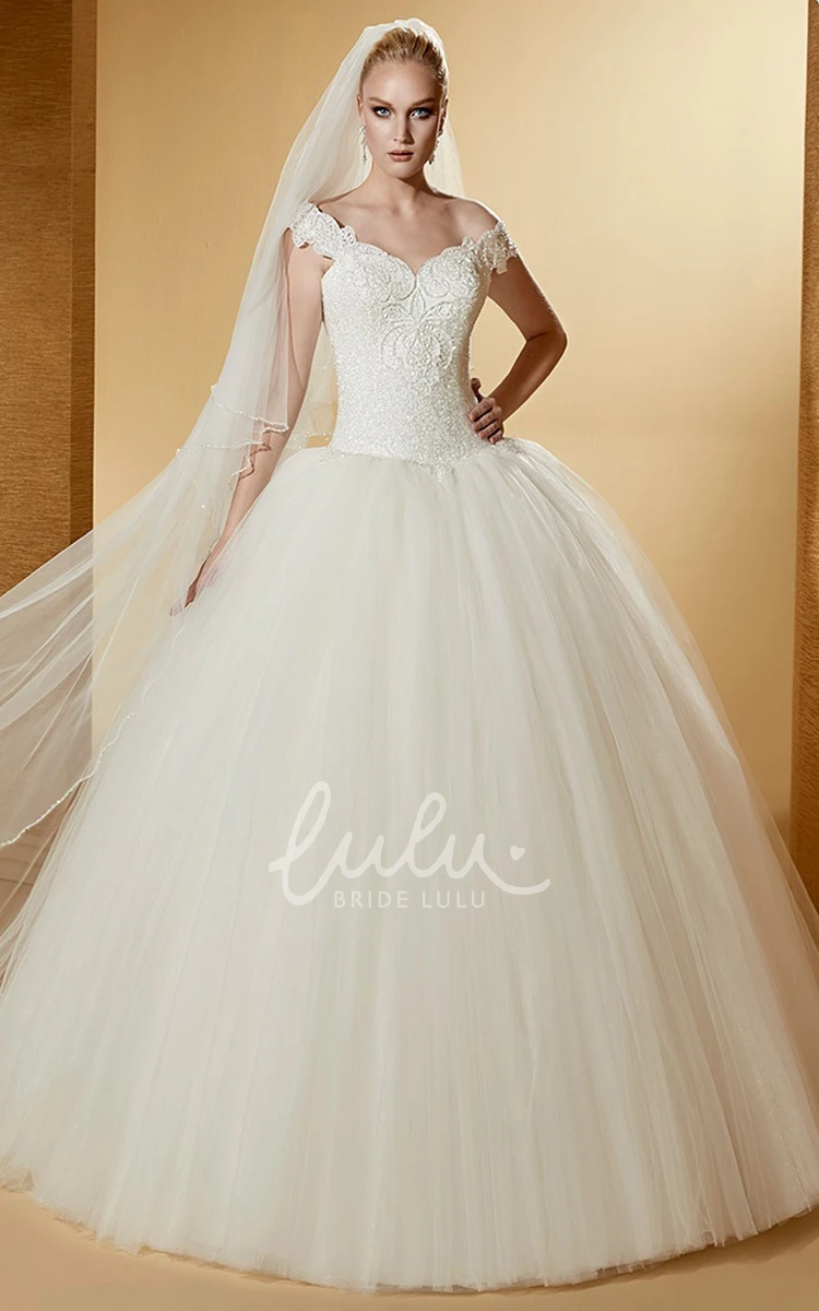 Ball Gown with Cap Sleeves and Lace-Up Back Classic and Timeless