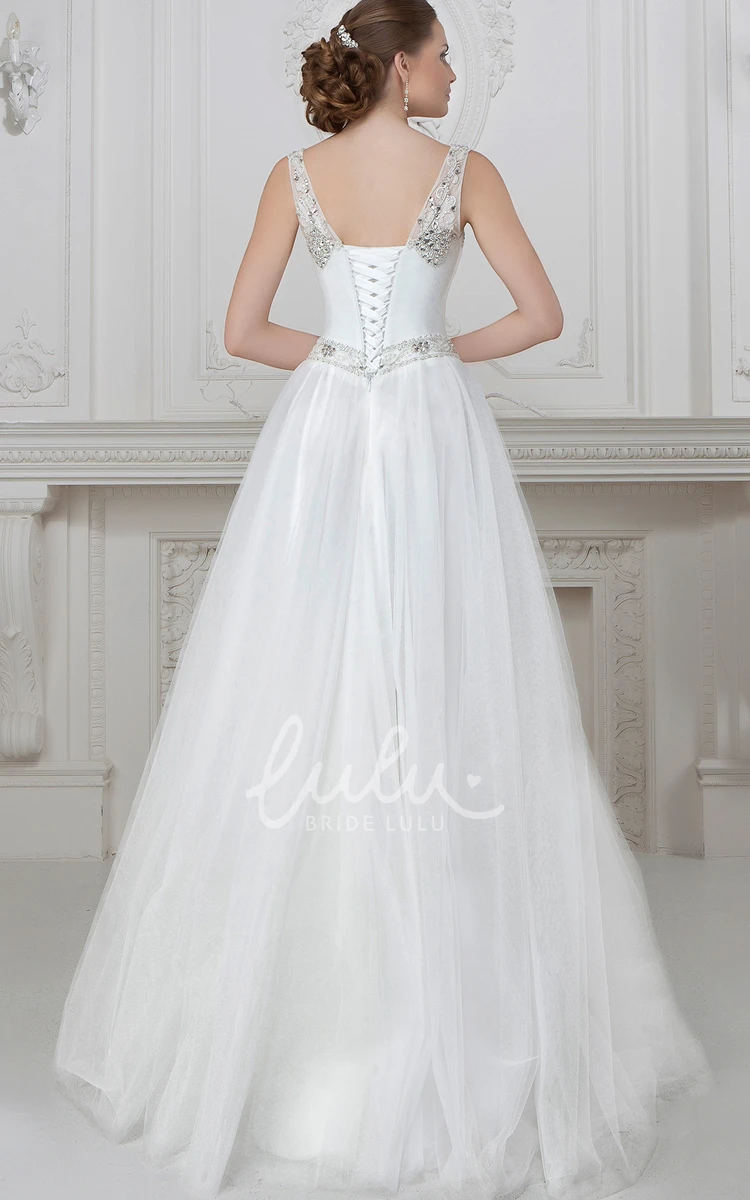 Beaded Tulle Wedding Dress with A-Line Silhouette and Floor-Length Hem Classic Wedding Dress